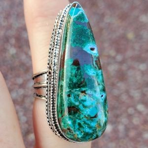 New Oversized Azurite 925 Silver Statement Ring.